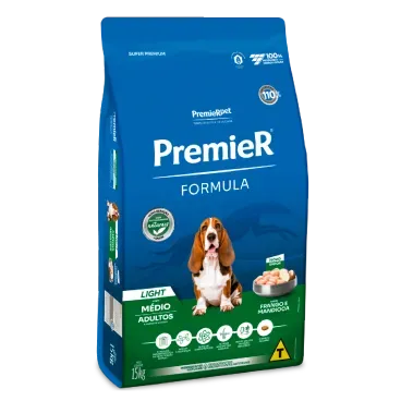Racao Premier Formula Light Caes Adultos Racas Medias Frango 15kg lateral